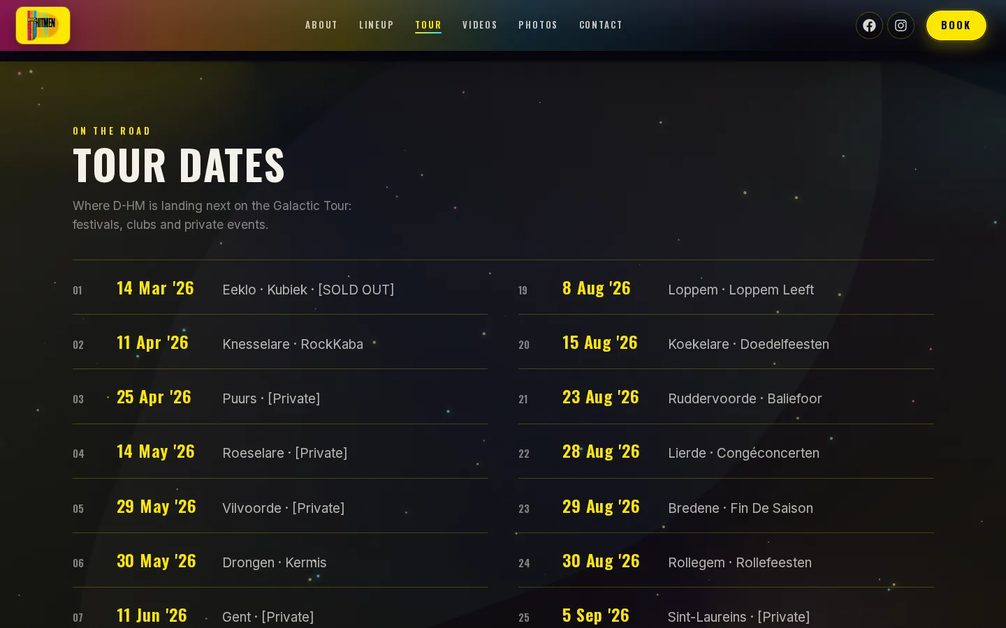Tour dates, desktop