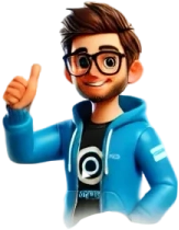 A cheerful cartoon character with glasses and a blue hoodie giving a thumbs up, representing positivity and friendliness.